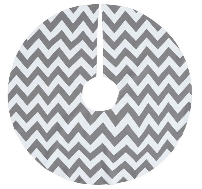 Dark Grey and White Chevron Christmas Tree Skirt