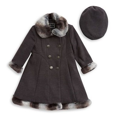 Faux-Fur-Trimmed Swing Coat Beret Set