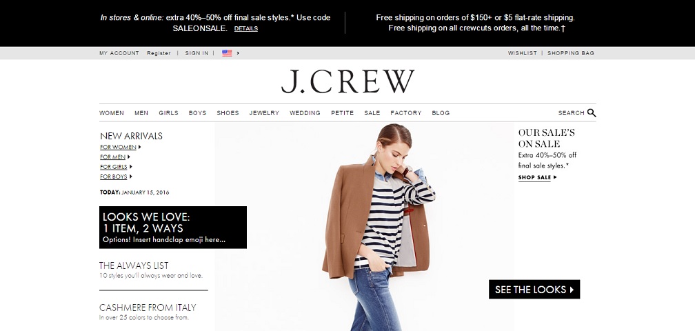 JCrew Homepage