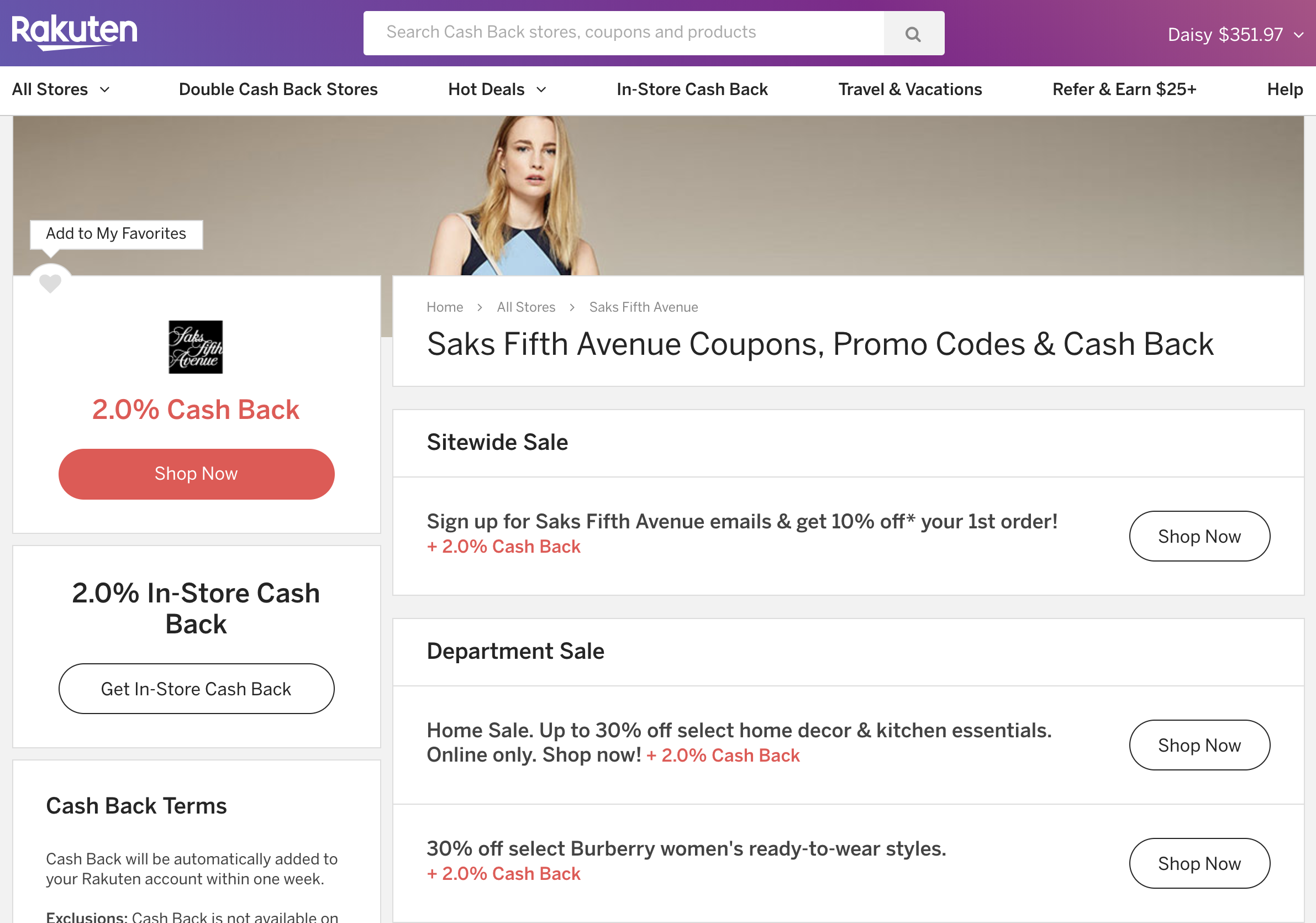 Saks Fifth Avenue on Rakuten