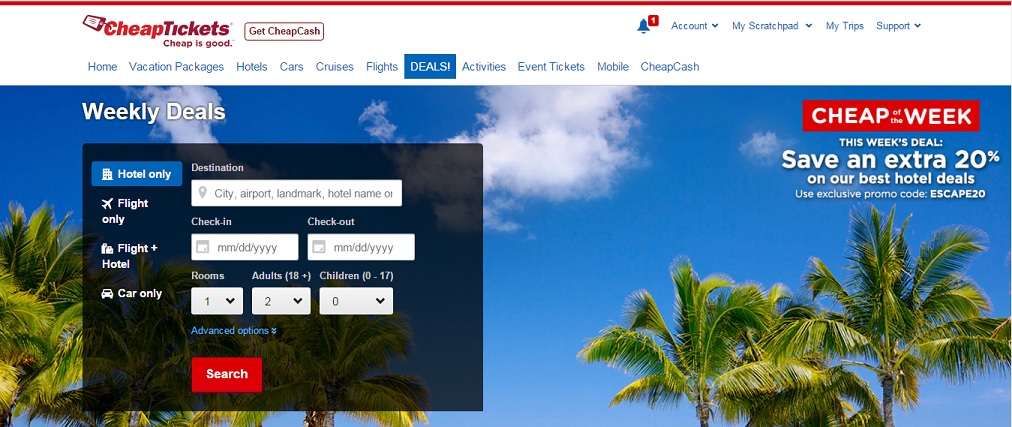 Cheaptickets.com Homepage