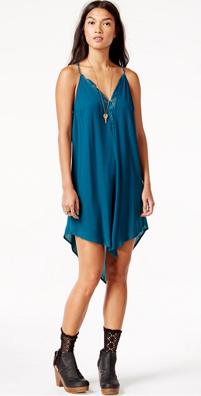 Free People Asymmetrical Lace-Trim Slip Dress