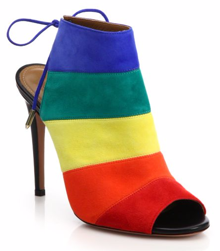 Rainbow Suede Peep-Toe Booties