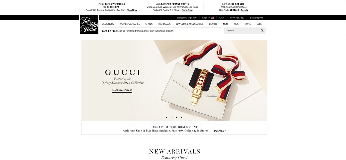 Saks Fifth Avenue homepage