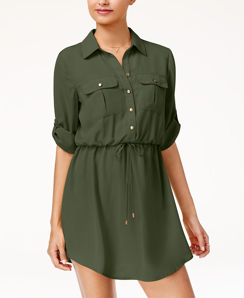 Be Bop Juniors' Roll-Tab Shirt Dress with Utility Pockets