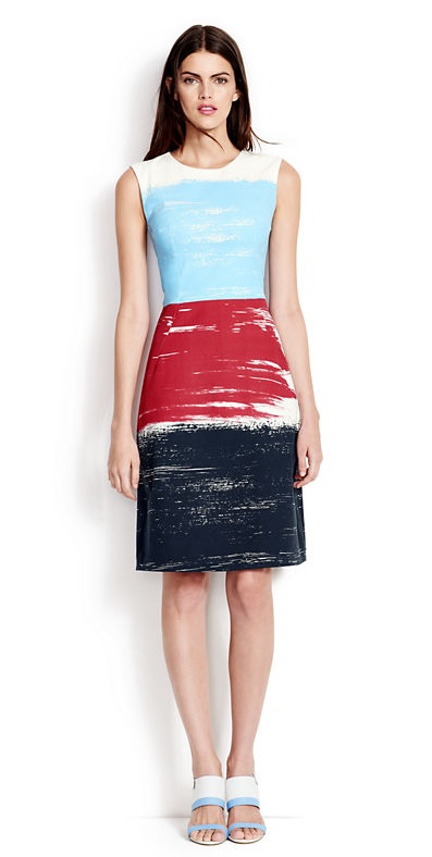 Sleeveless a-line dress brushstroke print
