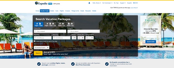 Expedia.com homepage