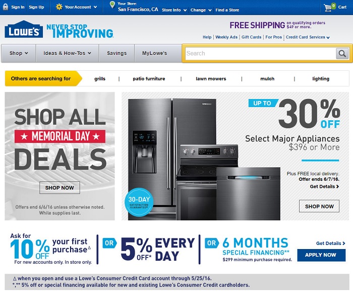 Lowe's homepage