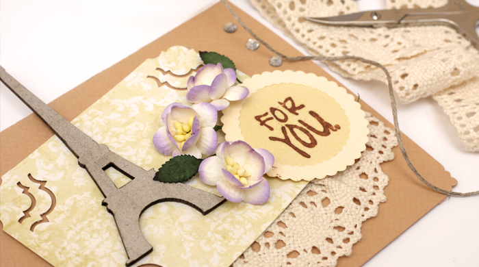 Hand made card with Eiffel Tower scrapbook art 