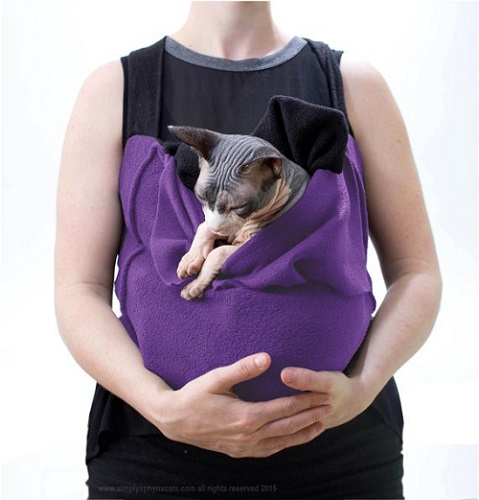 Purple cat sling carrier