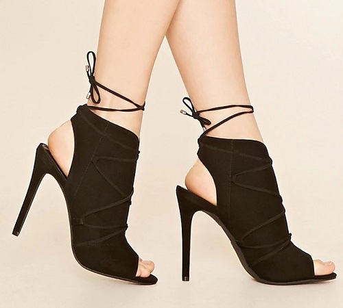 Black Lace-Up Ankle Booties