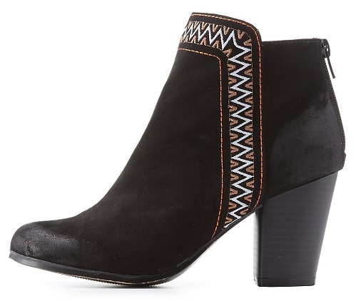 Qupid Black Tribal-Trim Booties