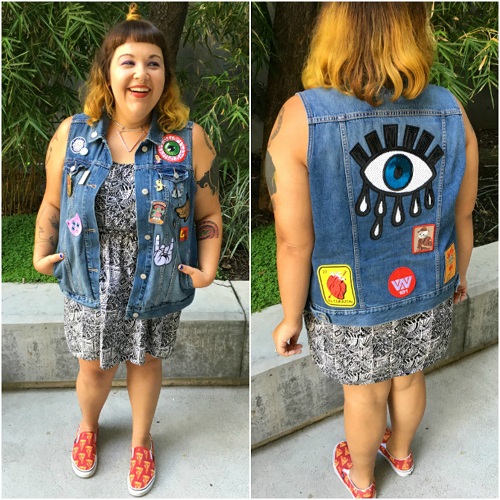 Patched denim vest