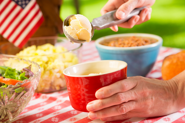 Scooping a bowl of ice cream
