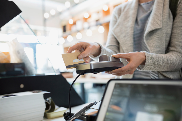 Checking out at the store with a credit card