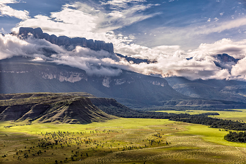Auyan Tepuy and Kamarata Valley aerial view. Gran Sabana, Venezuela