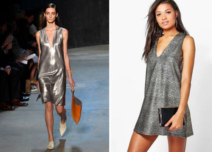 EVA METALLIC PLUNGE NECK SHIFT DRESS