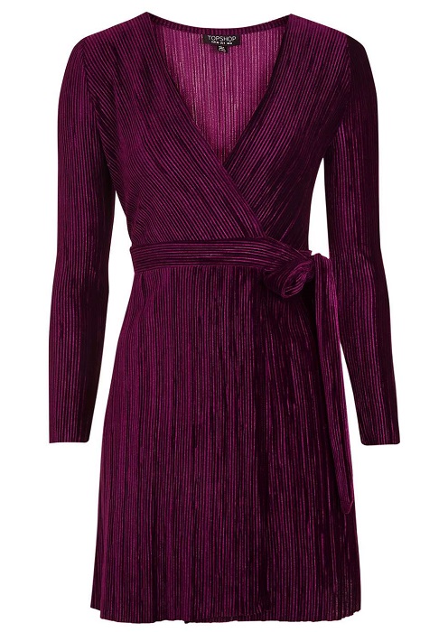 Pleated Velvet Wrap Dress