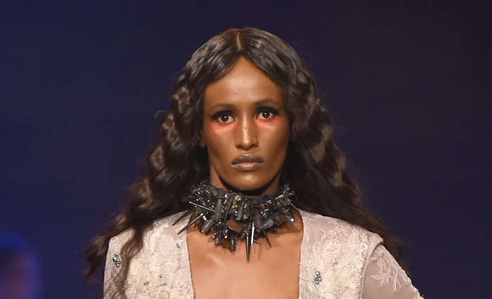 A model walks the runway during the Amato show at Fashion Forward Fall/Winter 2016 held at the Dubai Design District on April 2, 2016 in Dubai, United Arab Emirates.