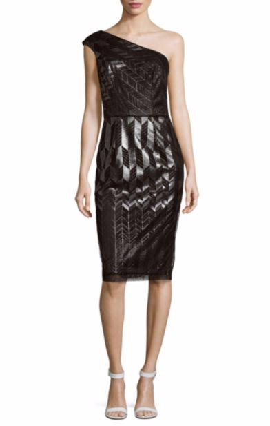 David Meister Patterned One-Shoulder Dress
