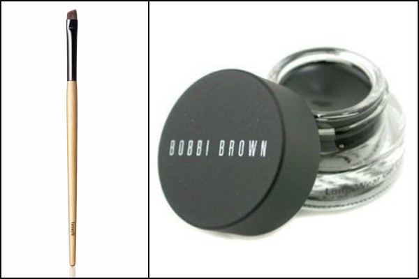 Hard angle makeup brush and black gel liner pot