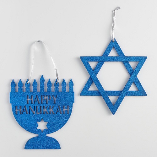 Glitter and Wood Hanukkah Decor Set of 2