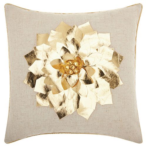 Mina Victory Home for the Holidays Metallic Poinsettia Throw Pillow