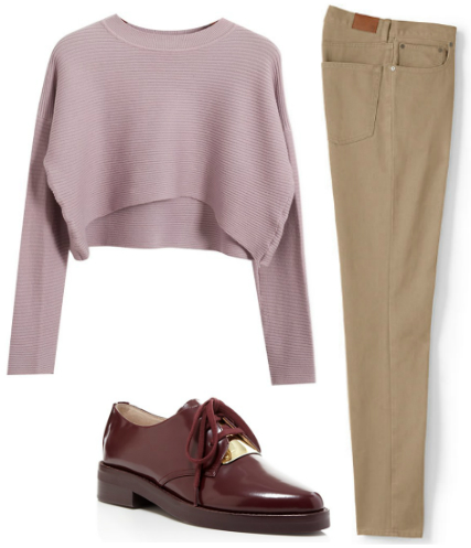 Mens slim fit jeans, crop sweater and oxford shoes