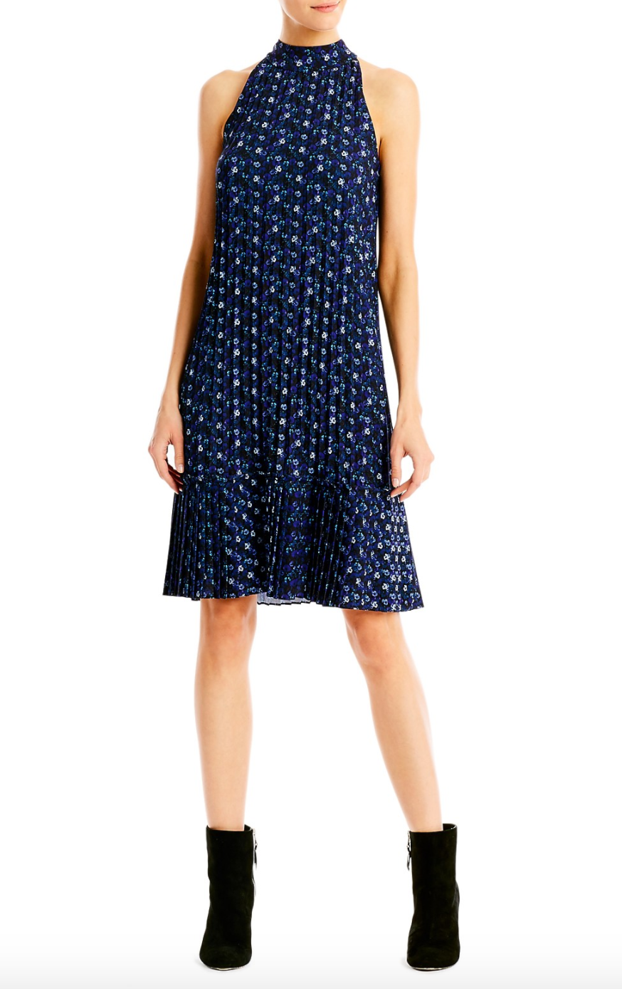 Blue Floral Pleat Dress