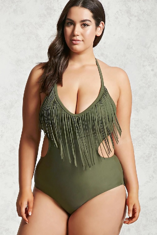Bikini Back Forever 21 One - Piece Fringe Bikini