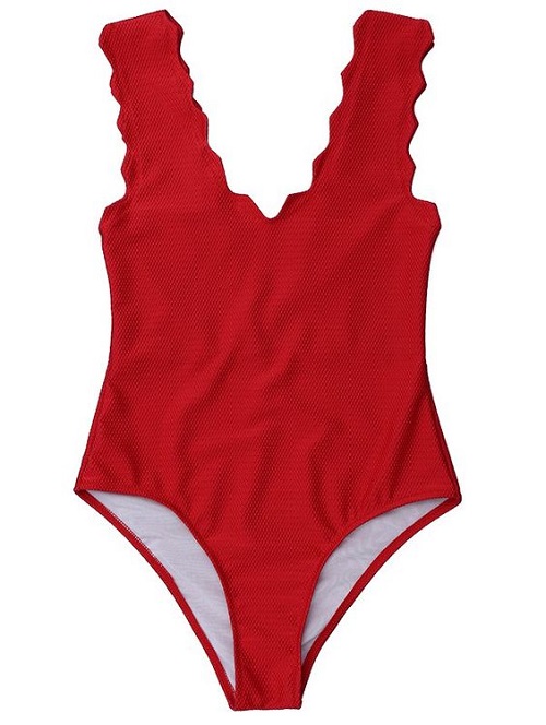 Scalloped Hem One Piece Bikini Zaful
