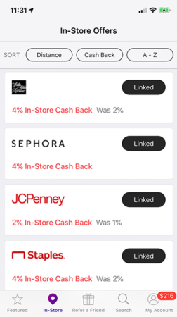 In-Store Cash Back linked
