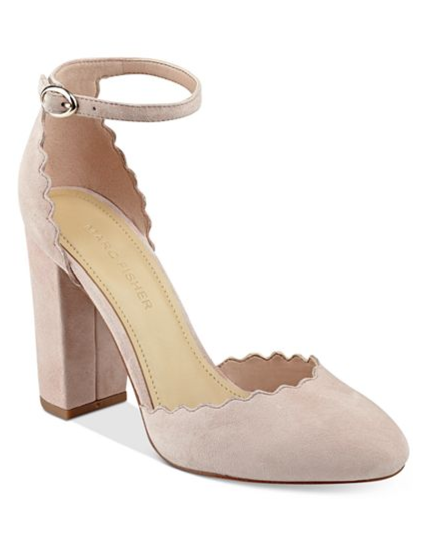 suede blush block heel pumps