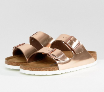 Birkenstock Arizona Copper Leather Flat Sandals