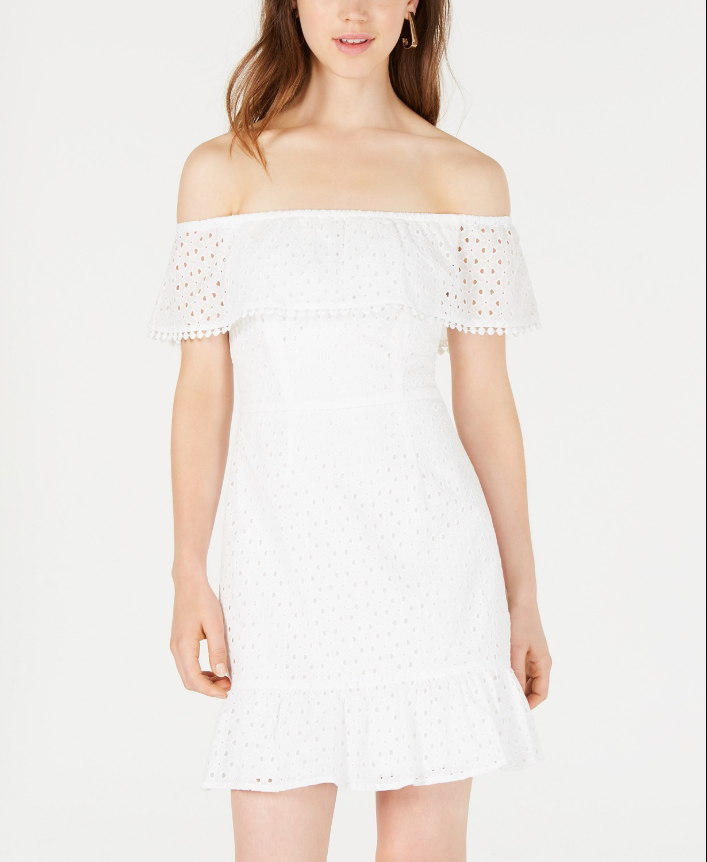 City Studios Juniors' Off-The-Shoulder Eyelet Dress
