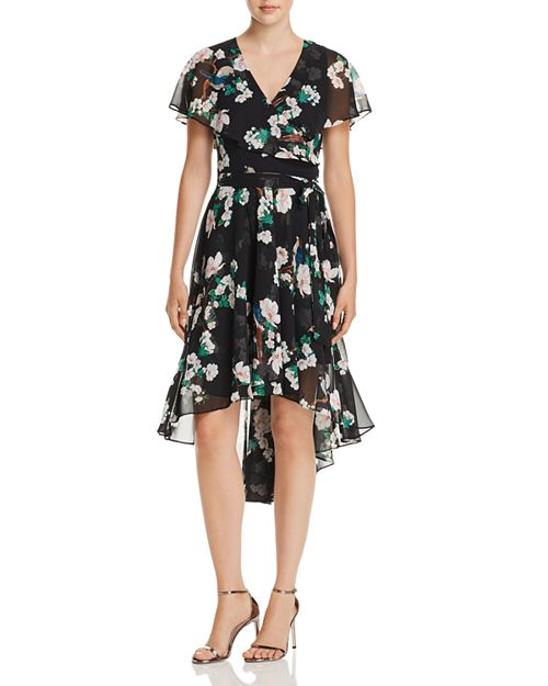 Eliza J Floral Print Faux-Wrap High/Low Dress