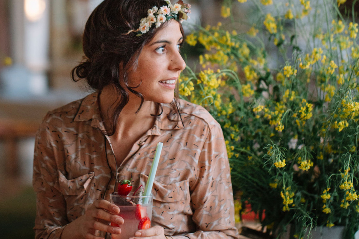 Woman wearing a floral crown