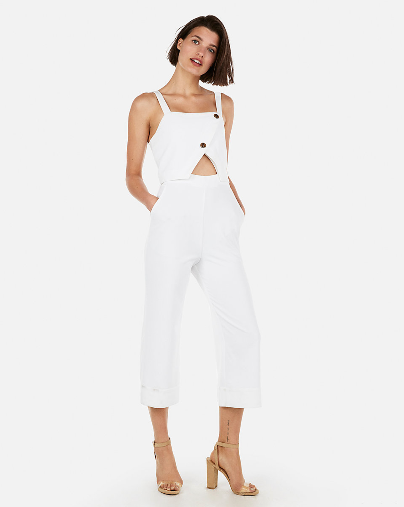 Express Button Front Cut-Out Culotte Jumpsuit