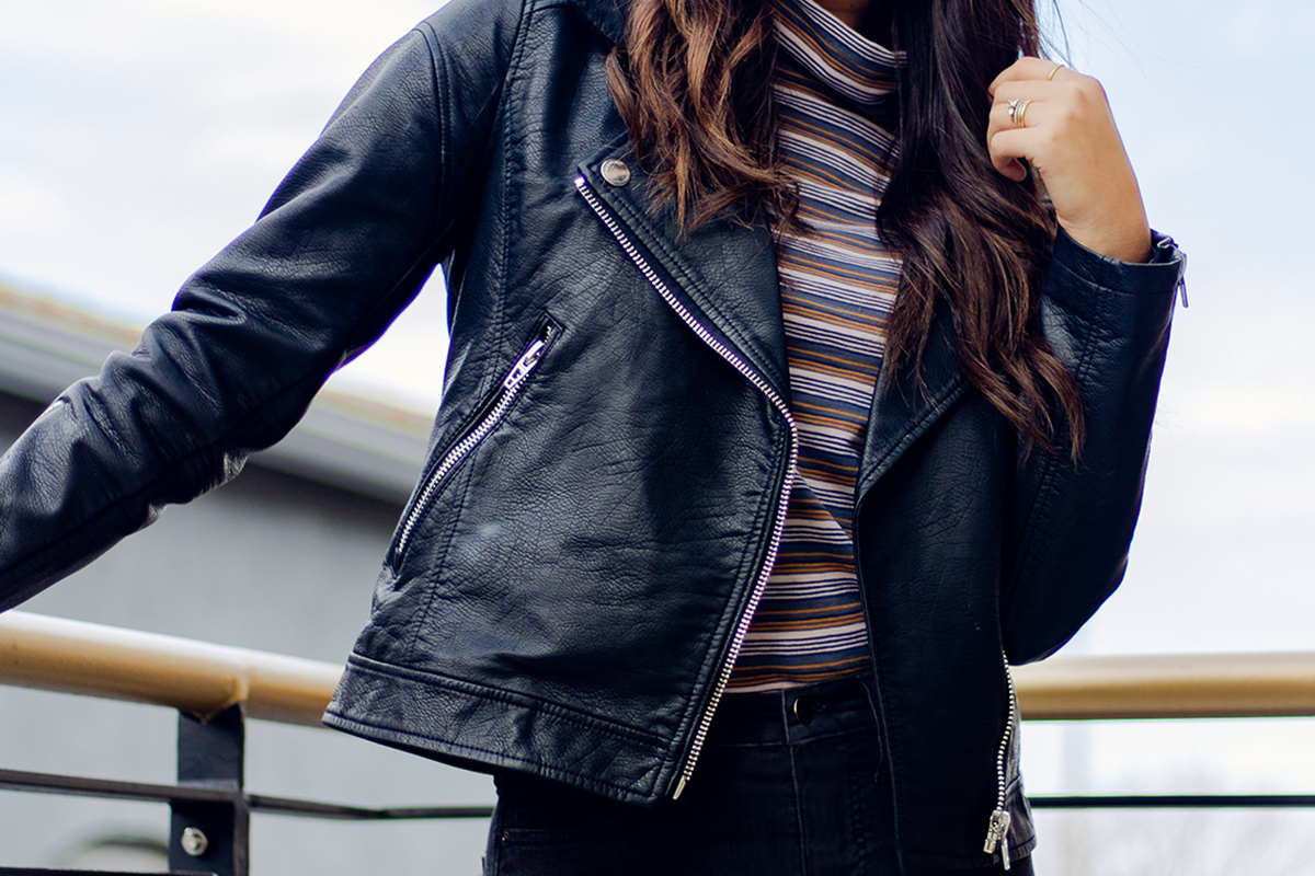 Woman in a leather jacket