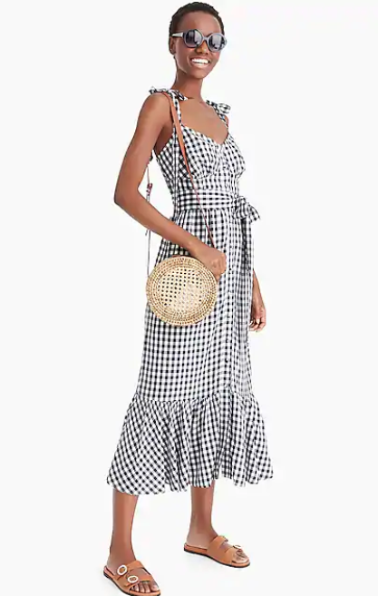 J.Crew Gingham Button-Front Midi Dress with Ruffle Hem
