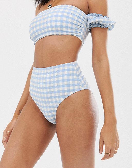ASOS Warehouse high waisted bikini bottoms in gingham