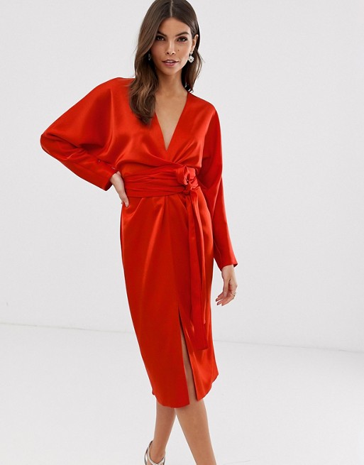 ASOS Design Midi Dress with Batwings