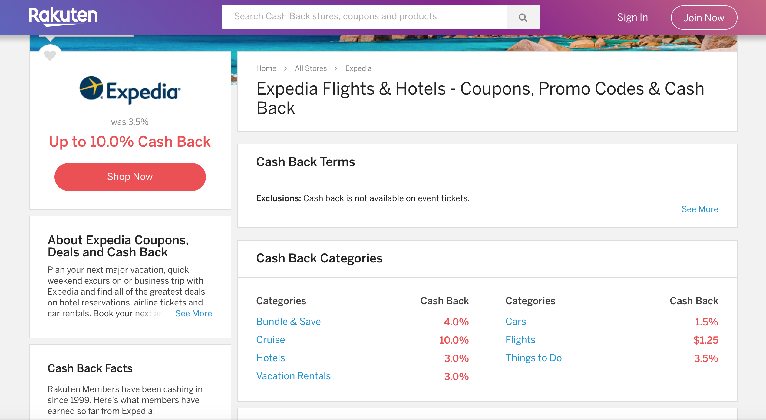 Rakuten Expedia page