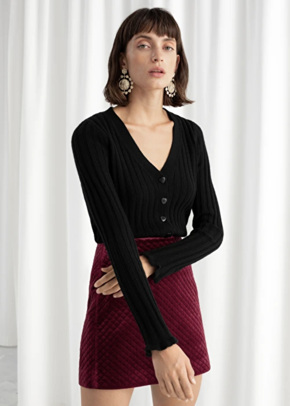 & Other Stories Heart Button Ribbed Cardigan