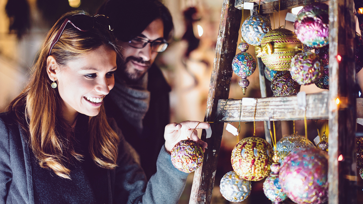 Woman looking at ornaments