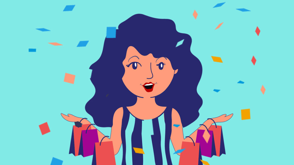 Illustration of girl holding shopping bags