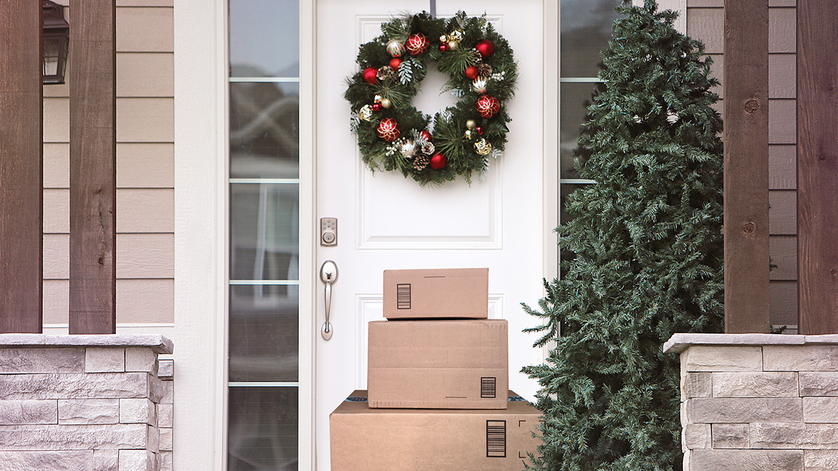 Packages in front of a door