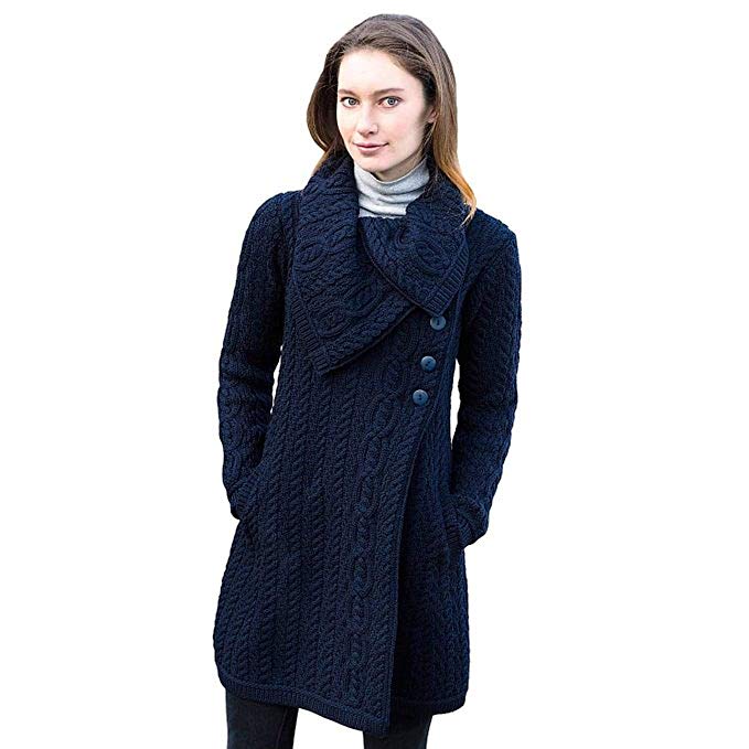 West End Knitwear Aran Crafts Merino Wool Chunky Knit Coat With Buttons