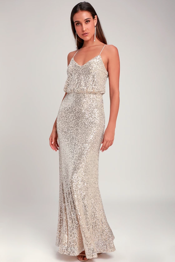 Broadway Silver Sequin Sleeveless Maxi Dress
