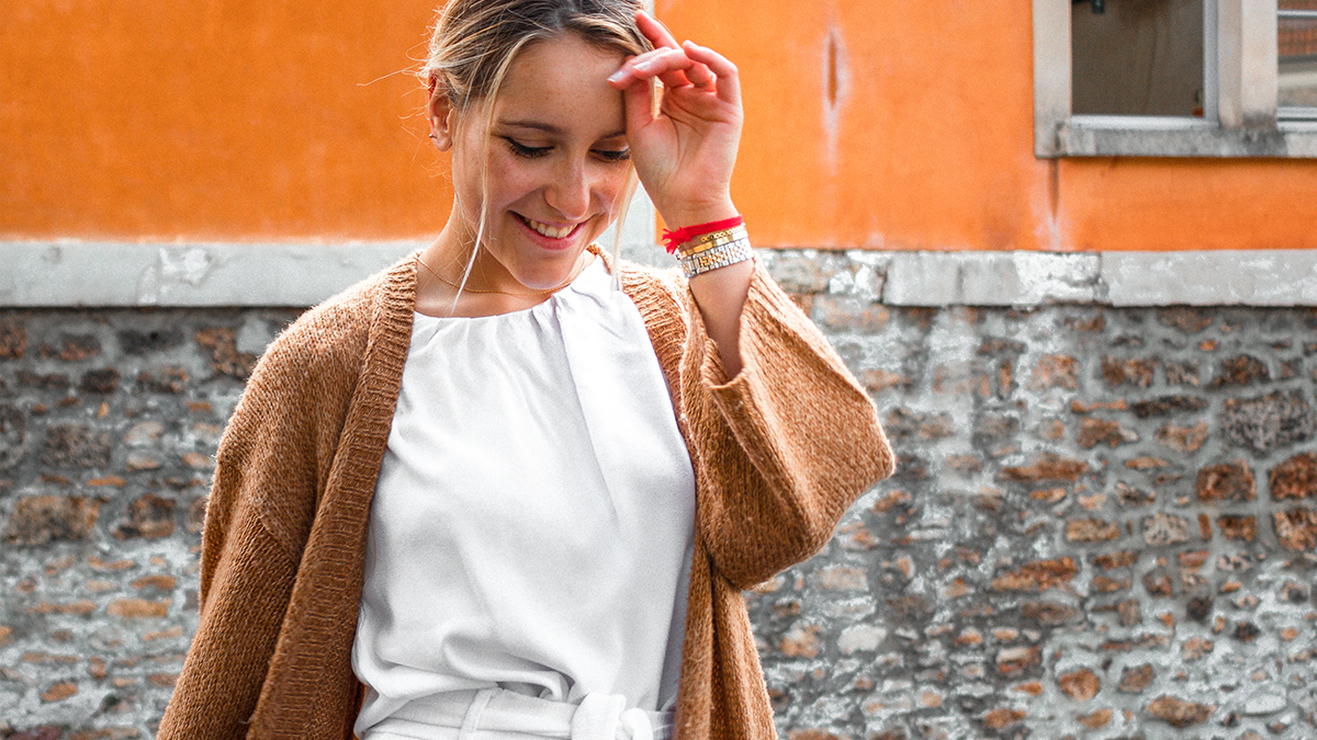 Woman wearing a cardigan